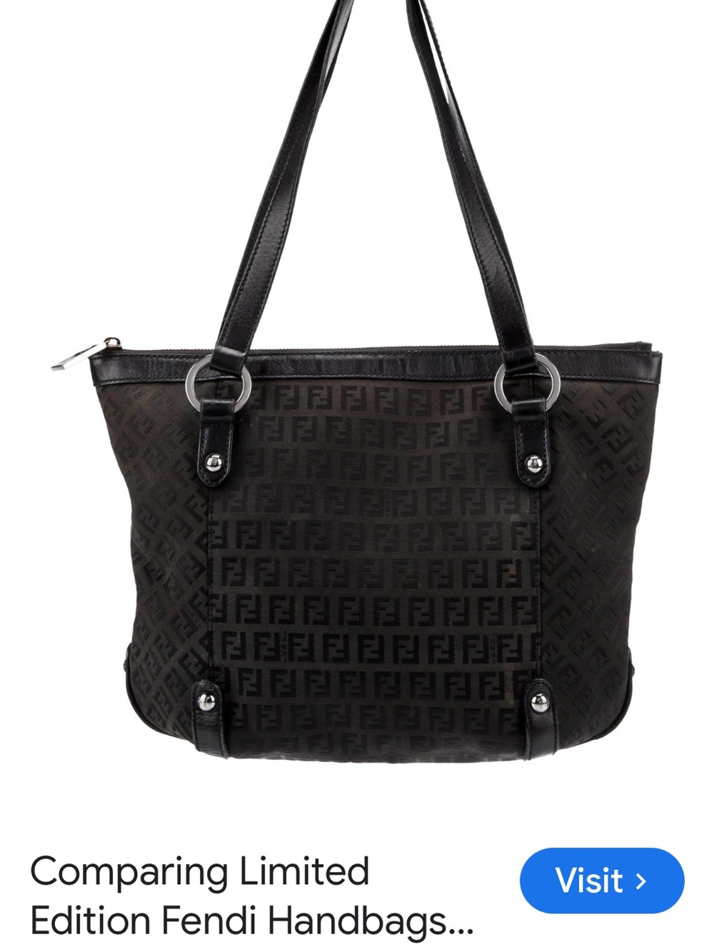 Vintage Fendi Zucchino Black Jacquard Canvas FF Logo Tote - Picture 2 of 15